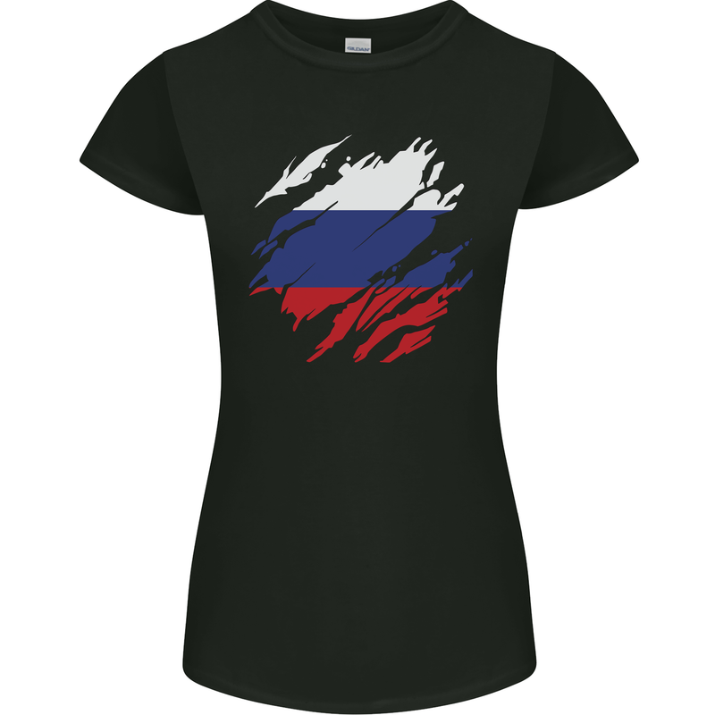 Torn Russia Flag Russian Day Football Womens Petite Cut T-Shirt Black