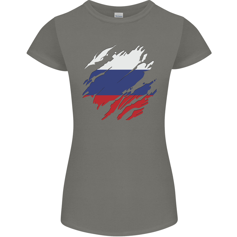 Torn Russia Flag Russian Day Football Womens Petite Cut T-Shirt Charcoal