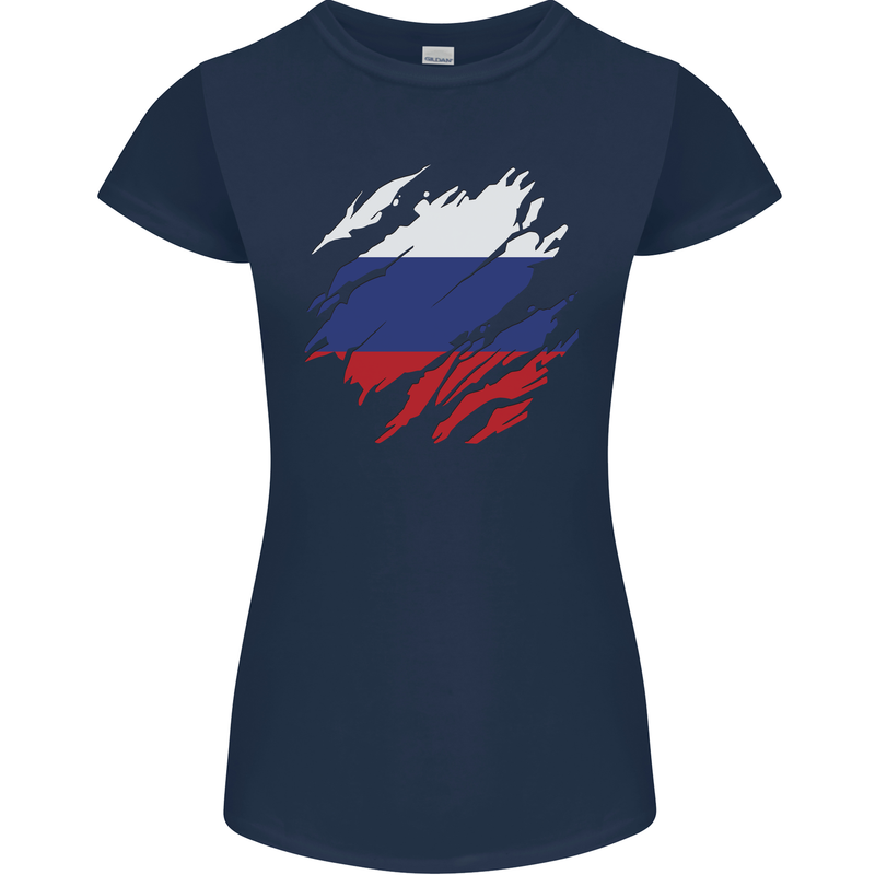 Torn Russia Flag Russian Day Football Womens Petite Cut T-Shirt Navy Blue