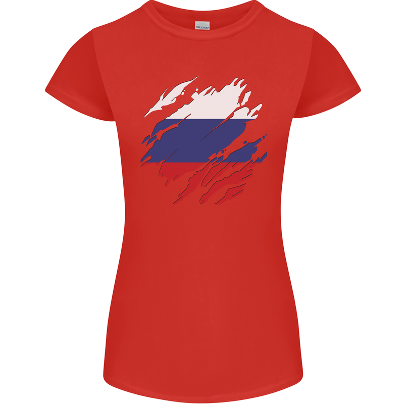 Torn Russia Flag Russian Day Football Womens Petite Cut T-Shirt Red