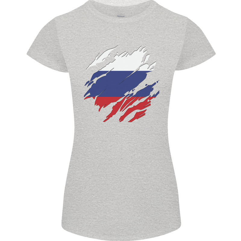 Torn Russia Flag Russian Day Football Womens Petite Cut T-Shirt Sports Grey