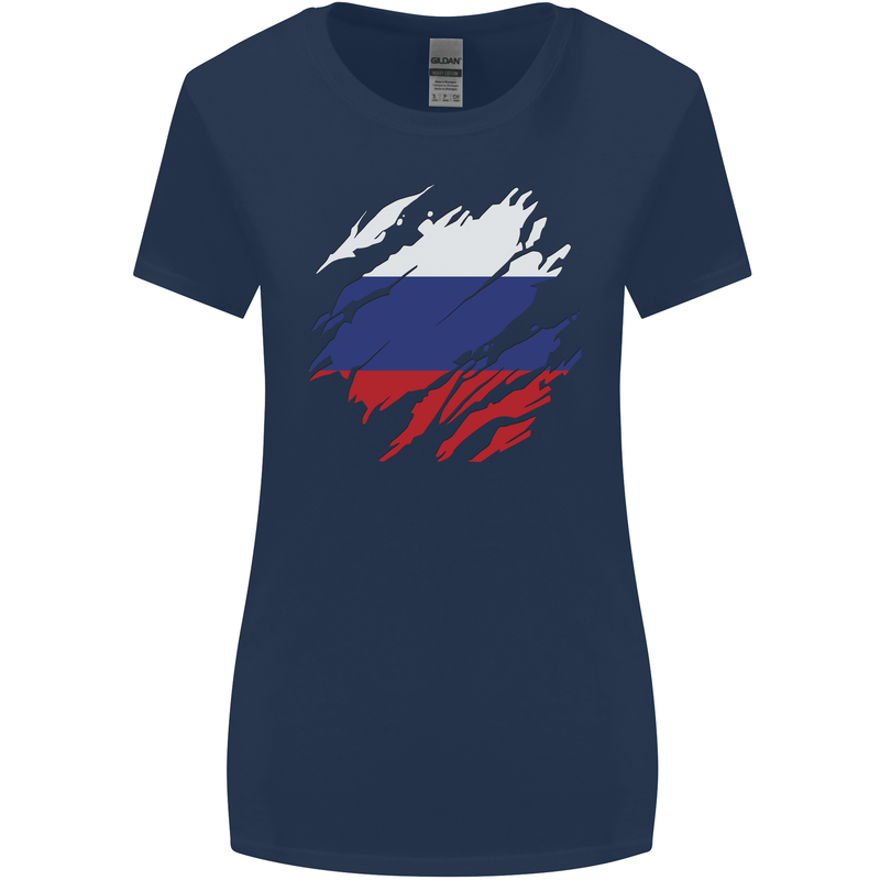 Torn Russia Flag Russian Day Football Womens Wider Cut T-Shirt Navy Blue