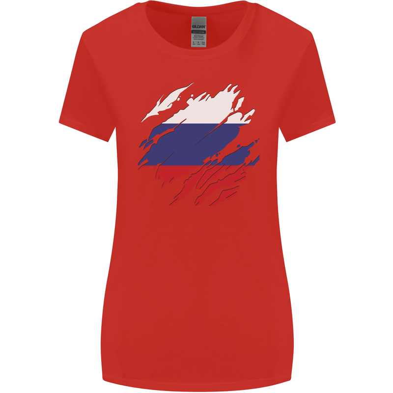 Torn Russia Flag Russian Day Football Womens Wider Cut T-Shirt Red