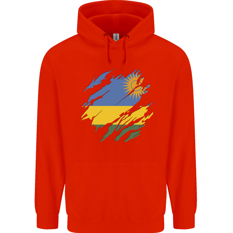 Torn Rwanda Flag Rwandan Day Football Childrens Kids Hoodie Bright Red