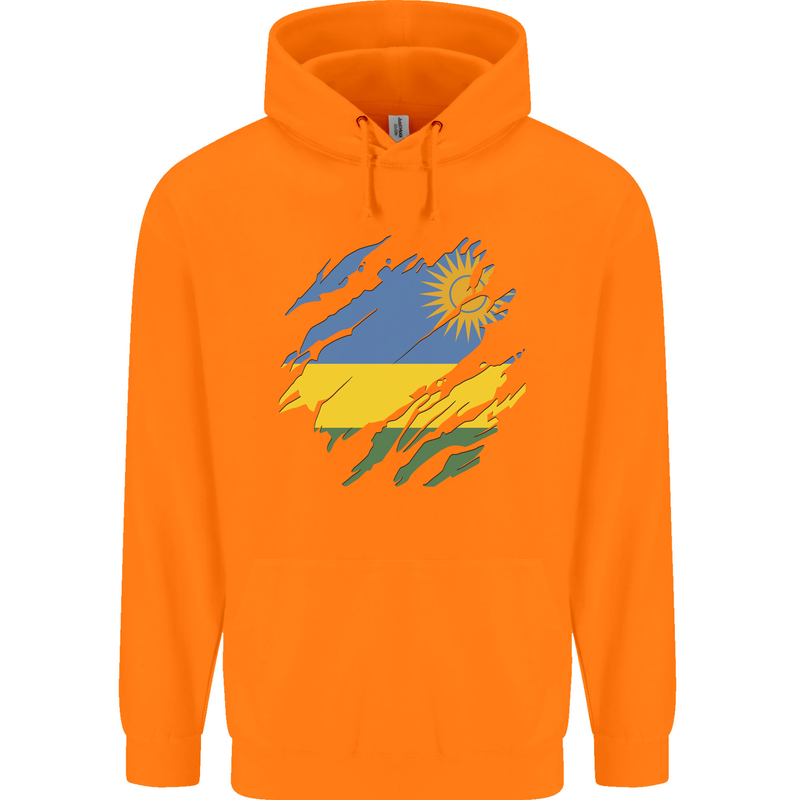 Torn Rwanda Flag Rwandan Day Football Childrens Kids Hoodie Orange