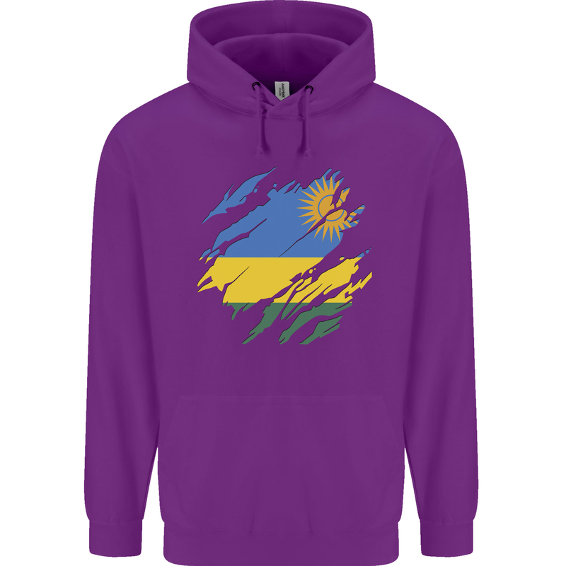 Torn Rwanda Flag Rwandan Day Football Childrens Kids Hoodie Purple
