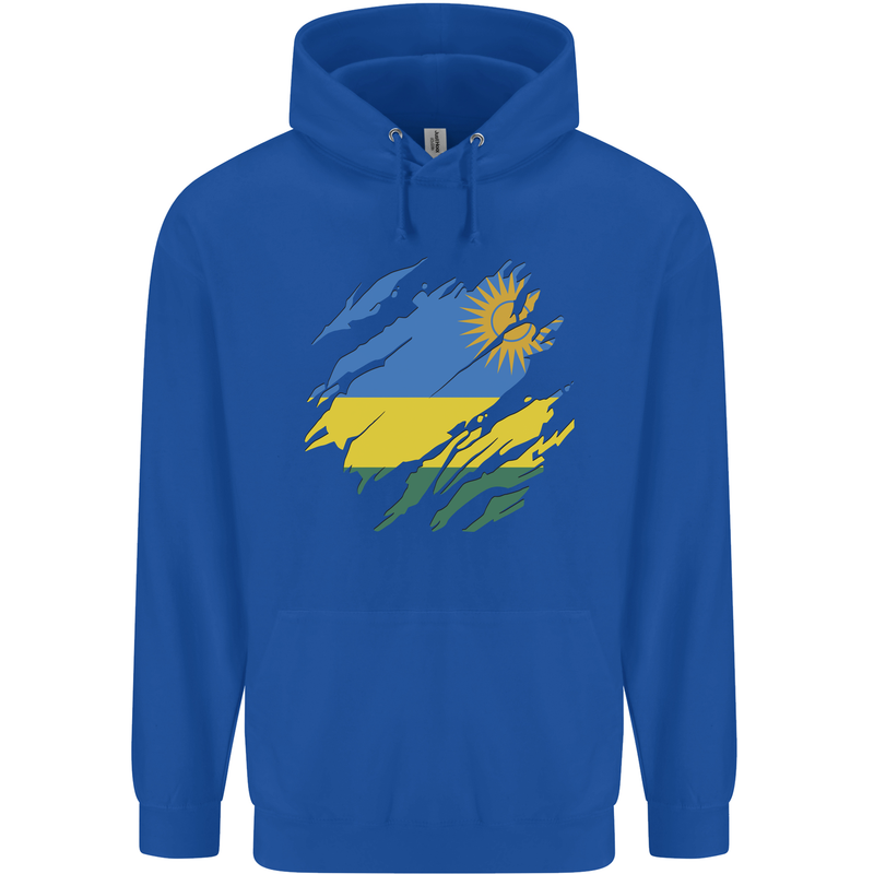 Torn Rwanda Flag Rwandan Day Football Childrens Kids Hoodie Royal Blue