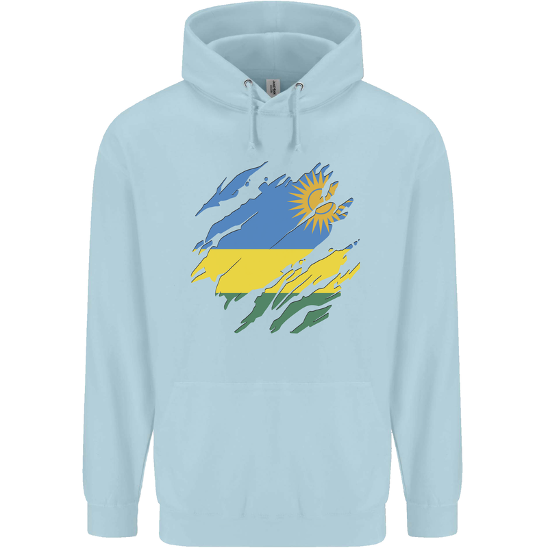 Torn Rwanda Flag Rwandan Day Football Mens 80% Cotton Hoodie Light Blue