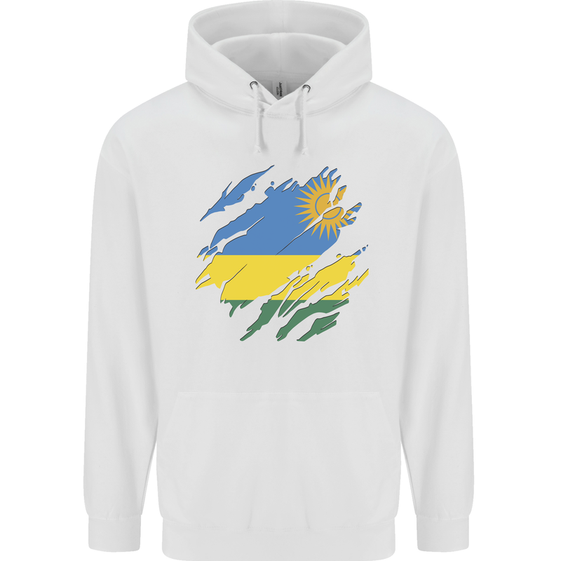Torn Rwanda Flag Rwandan Day Football Mens 80% Cotton Hoodie White