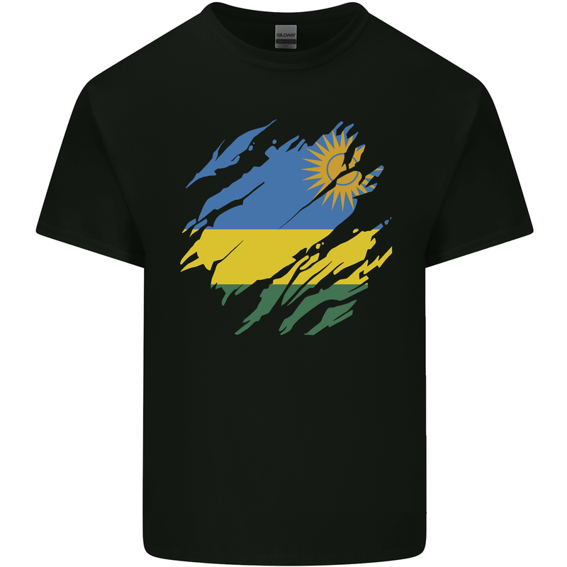Torn Rwanda Flag Rwandan Day Football Mens Cotton T-Shirt Tee Top Black
