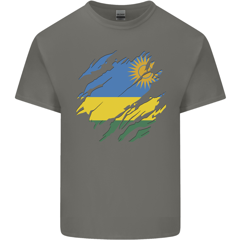 Torn Rwanda Flag Rwandan Day Football Mens Cotton T-Shirt Tee Top Charcoal