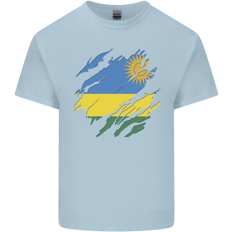 Torn Rwanda Flag Rwandan Day Football Mens Cotton T-Shirt Tee Top Light Blue
