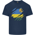 Torn Rwanda Flag Rwandan Day Football Mens Cotton T-Shirt Tee Top Navy Blue