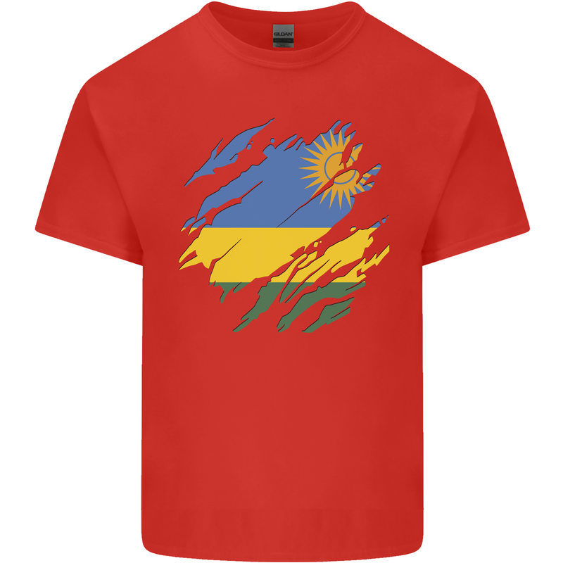 Torn Rwanda Flag Rwandan Day Football Mens Cotton T-Shirt Tee Top Red