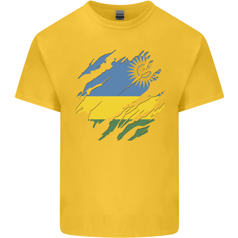 Torn Rwanda Flag Rwandan Day Football Mens Cotton T-Shirt Tee Top Yellow
