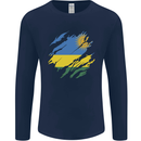 Torn Rwanda Flag Rwandan Day Football Mens Long Sleeve T-Shirt Navy Blue