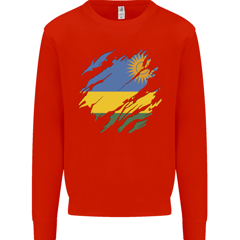 Torn Rwanda Flag Rwandan Day Football Mens Sweatshirt Jumper Bright Red