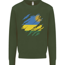 Torn Rwanda Flag Rwandan Day Football Mens Sweatshirt Jumper Forest Green
