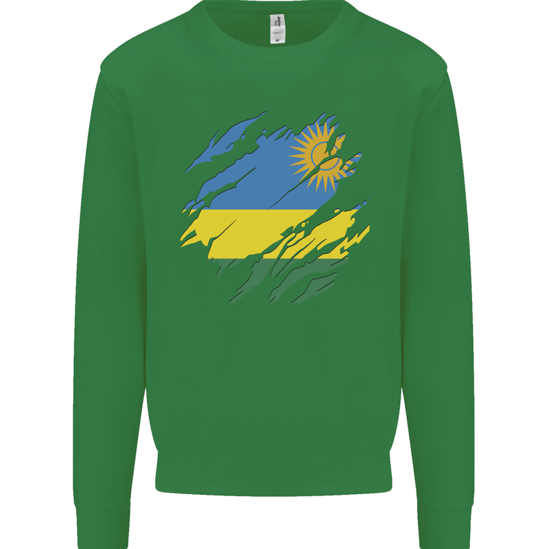 Torn Rwanda Flag Rwandan Day Football Mens Sweatshirt Jumper Irish Green