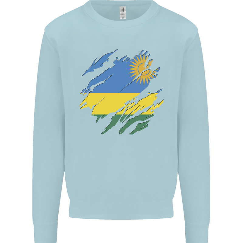 Torn Rwanda Flag Rwandan Day Football Mens Sweatshirt Jumper Light Blue