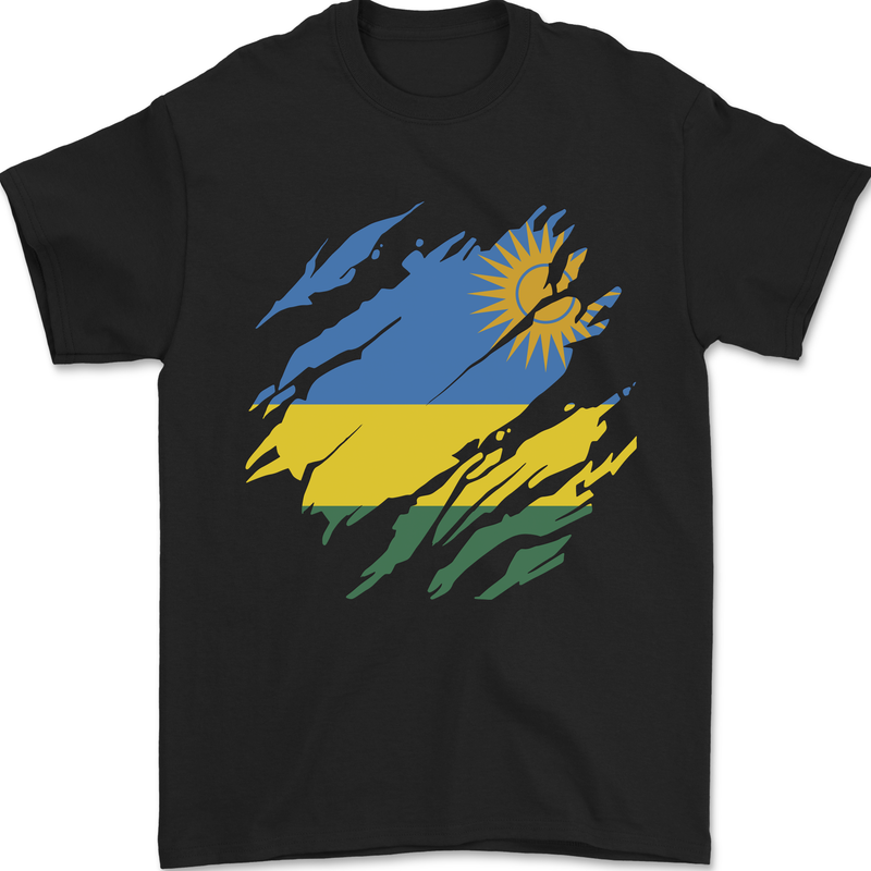 Torn Rwanda Flag Rwandan Day Football Mens T-Shirt 100% Cotton Black