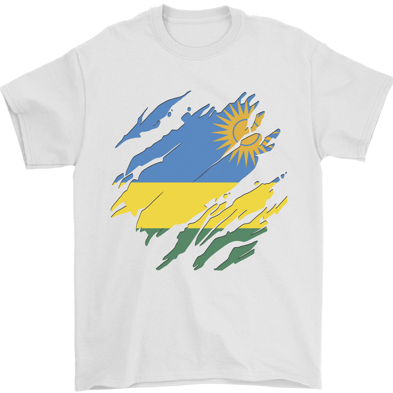 Torn Rwanda Flag Rwandan Day Football Mens T-Shirt 100% Cotton White