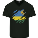 Torn Rwanda Flag Rwandan Day Football Mens V-Neck Cotton T-Shirt Black
