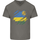 Torn Rwanda Flag Rwandan Day Football Mens V-Neck Cotton T-Shirt Charcoal