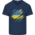 Torn Rwanda Flag Rwandan Day Football Mens V-Neck Cotton T-Shirt Navy Blue