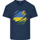 Torn Rwanda Flag Rwandan Day Football Mens V-Neck Cotton T-Shirt Navy Blue