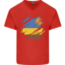 Torn Rwanda Flag Rwandan Day Football Mens V-Neck Cotton T-Shirt Red