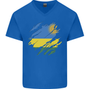 Torn Rwanda Flag Rwandan Day Football Mens V-Neck Cotton T-Shirt Royal Blue