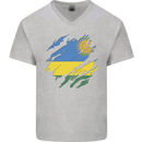 Torn Rwanda Flag Rwandan Day Football Mens V-Neck Cotton T-Shirt Sports Grey