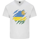 Torn Rwanda Flag Rwandan Day Football Mens V-Neck Cotton T-Shirt White