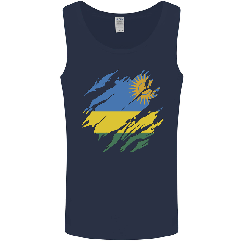 Torn Rwanda Flag Rwandan Day Football Mens Vest Tank Top Navy Blue
