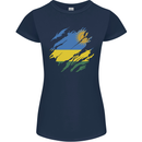 Torn Rwanda Flag Rwandan Day Football Womens Petite Cut T-Shirt Navy Blue