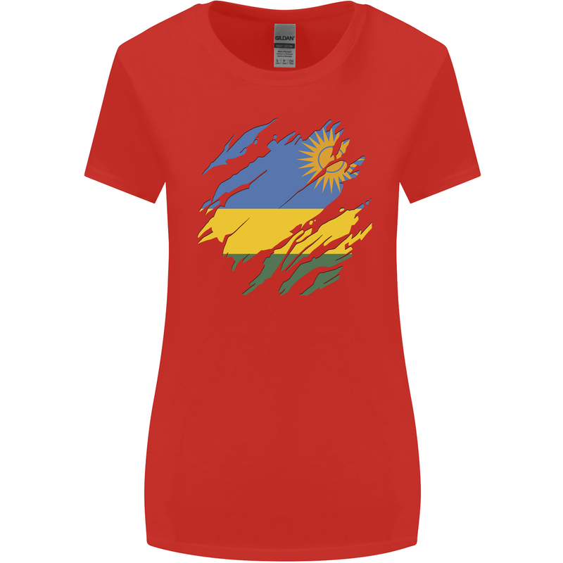 Torn Rwanda Flag Rwandan Day Football Womens Wider Cut T-Shirt Red