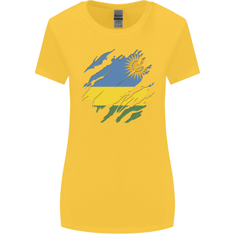 Torn Rwanda Flag Rwandan Day Football Womens Wider Cut T-Shirt Yellow