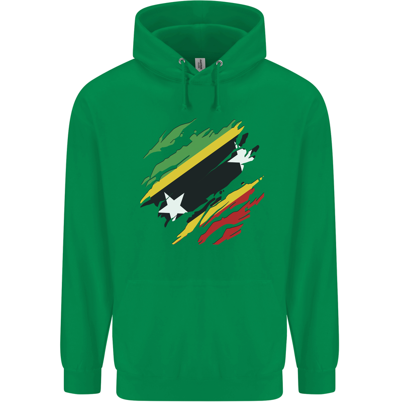 Torn Saint Kitts and Nevis Flag Day Football Childrens Kids Hoodie Irish Green