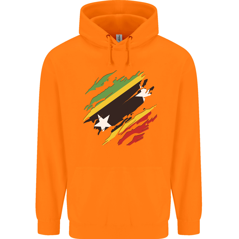 Torn Saint Kitts and Nevis Flag Day Football Childrens Kids Hoodie Orange