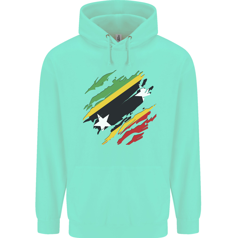 Torn Saint Kitts and Nevis Flag Day Football Childrens Kids Hoodie Peppermint