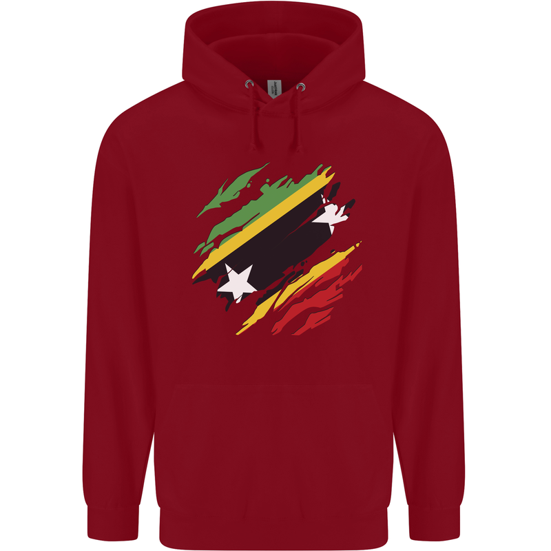 Torn Saint Kitts and Nevis Flag Day Football Childrens Kids Hoodie Red