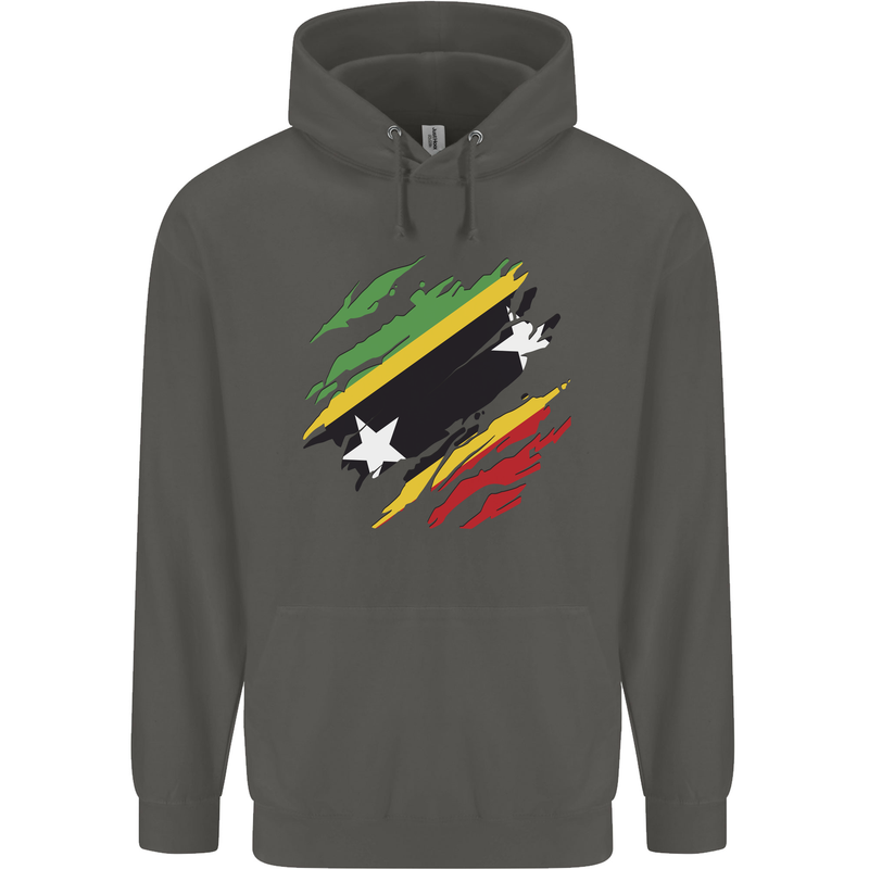 Torn Saint Kitts and Nevis Flag Day Football Childrens Kids Hoodie Storm Grey