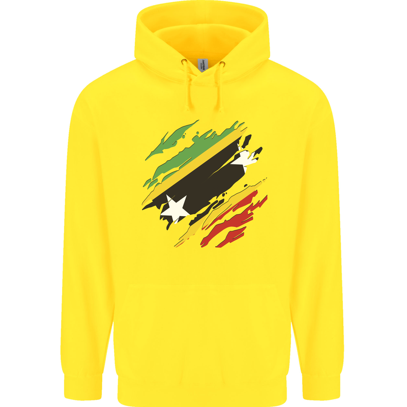 Torn Saint Kitts and Nevis Flag Day Football Childrens Kids Hoodie Yellow