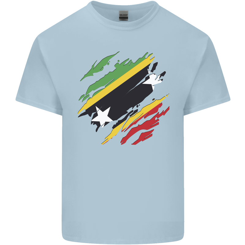 Torn Saint Kitts and Nevis Flag Day Football Kids T-Shirt Childrens Light Blue