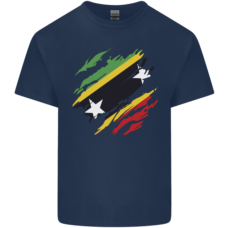 Torn Saint Kitts and Nevis Flag Day Football Kids T-Shirt Childrens Navy Blue