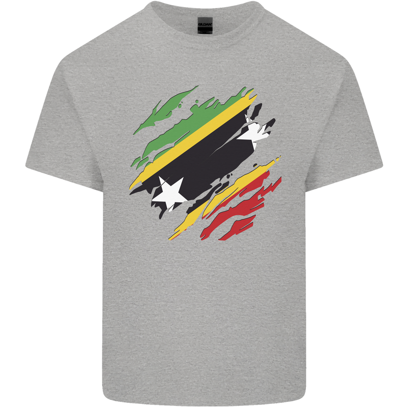 Torn Saint Kitts and Nevis Flag Day Football Kids T-Shirt Childrens Sports Grey