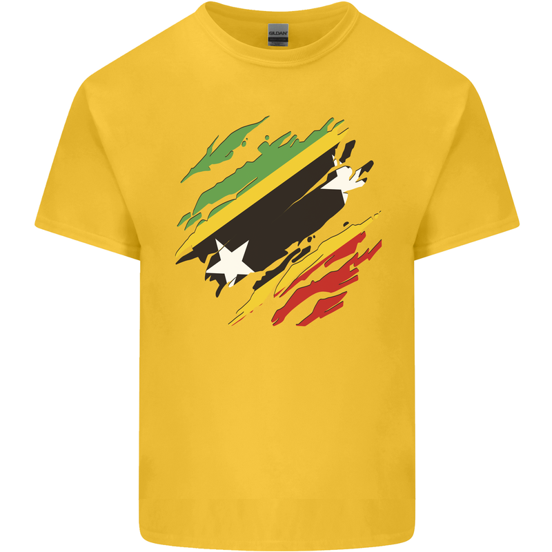Torn Saint Kitts and Nevis Flag Day Football Kids T-Shirt Childrens Yellow