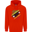 Torn Saint Kitts and Nevis Flag Day Football Mens 80% Cotton Hoodie Bright Red