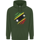 Torn Saint Kitts and Nevis Flag Day Football Mens 80% Cotton Hoodie Forest Green